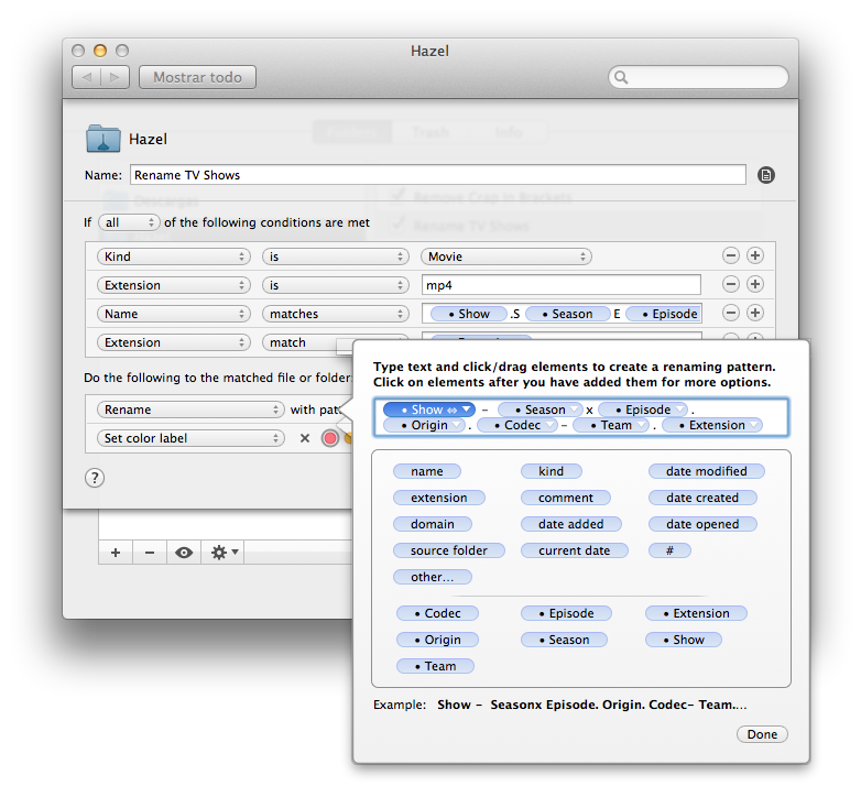 Hazel - Renombrar episodios - Patrón